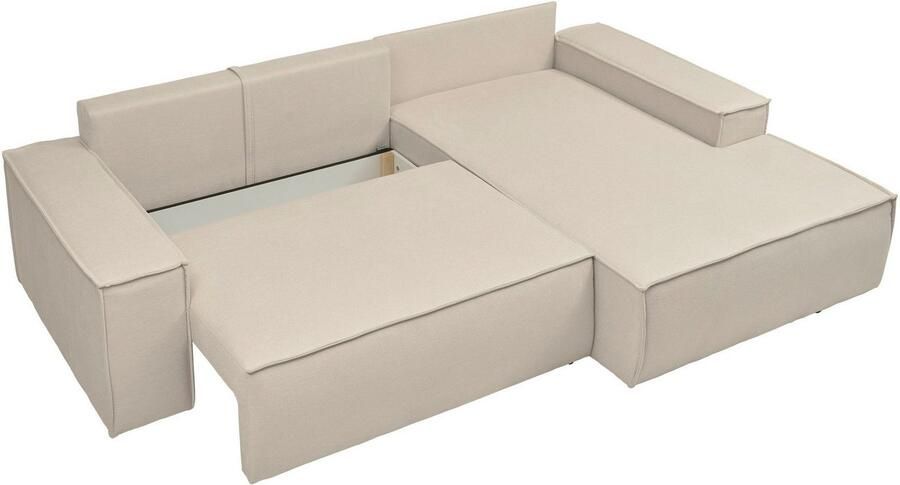 Andas Hoekbank Finnley slaapbank 267 cm in Bouclé fijne structuur en cord L-vorm - Foto 12