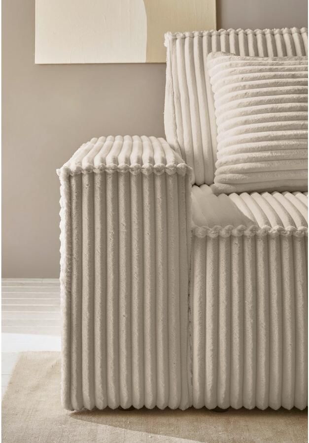 Andas Hoekbank Finnley slaapbank 267 cm in Bouclé fijne structuur en cord L-vorm - Foto 2