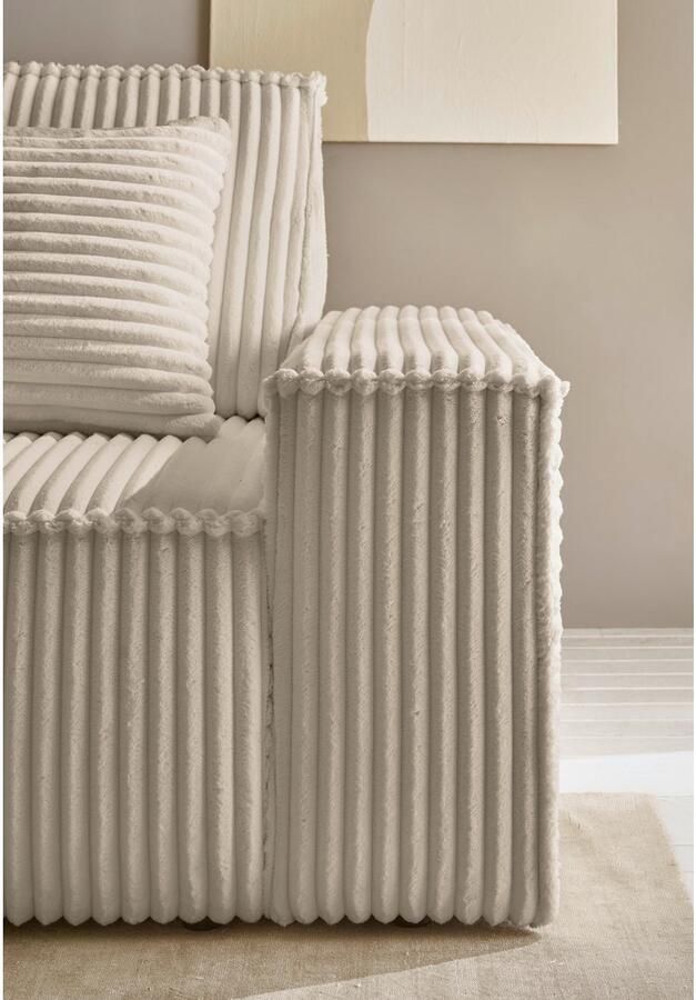 Andas Hoekbank Finnley slaapbank 267 cm in Bouclé fijne structuur en cord L-vorm - Foto 3