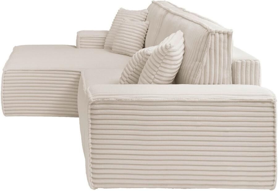 Andas Hoekbank Finnley slaapbank 267 cm in Bouclé fijne structuur en cord L-vorm - Foto 4