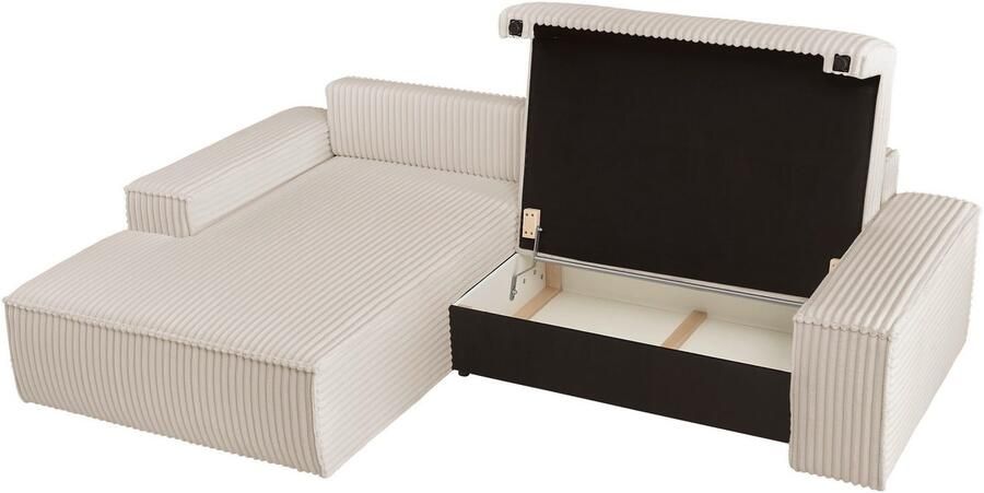 Andas Hoekbank Finnley slaapbank 267 cm in Bouclé fijne structuur en cord L-vorm - Foto 9