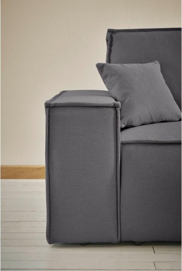 Andas Hoekbank Finnley slaapbank 267 cm in Bouclé fijne structuur en cord L-vorm - Foto 6