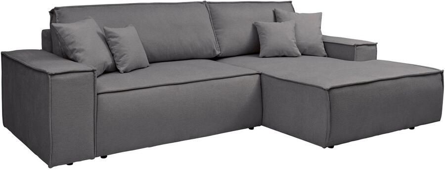 Andas Hoekbank Finnley slaapbank 267 cm in Bouclé fijne structuur en cord L-vorm - Foto 15