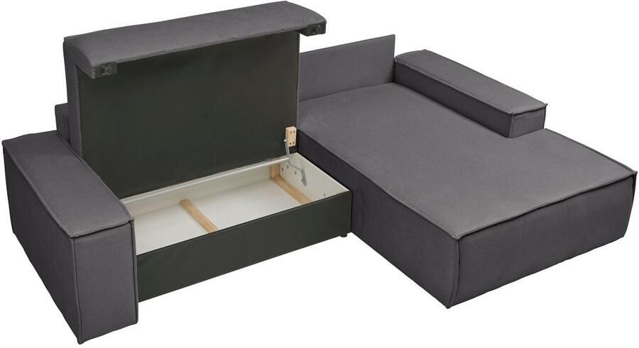 Andas Hoekbank Finnley slaapbank 267 cm in Bouclé fijne structuur en cord L-vorm - Foto 8