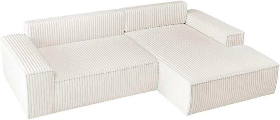 Andas Hoekbank Finnley slaapbank 267 cm in Bouclé fijne structuur en cord L-vorm - Foto 13