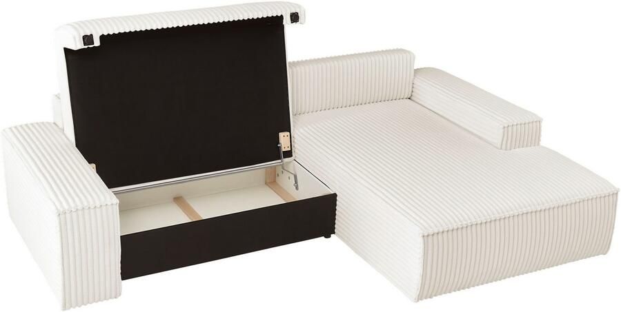 Andas Hoekbank Finnley slaapbank 267 cm in Bouclé fijne structuur en cord L-vorm - Foto 8