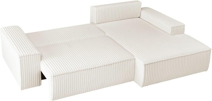 Andas Hoekbank Finnley slaapbank 267 cm in Bouclé fijne structuur en cord L-vorm - Foto 11