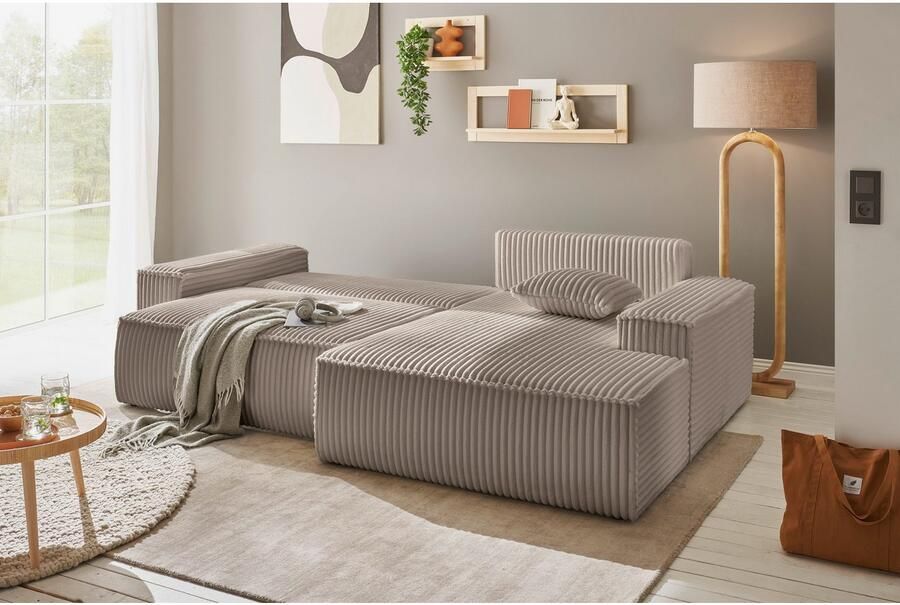 Andas Hoekbank Finnley slaapbank 267 cm in Bouclé fijne structuur en cord L-vorm - Foto 5