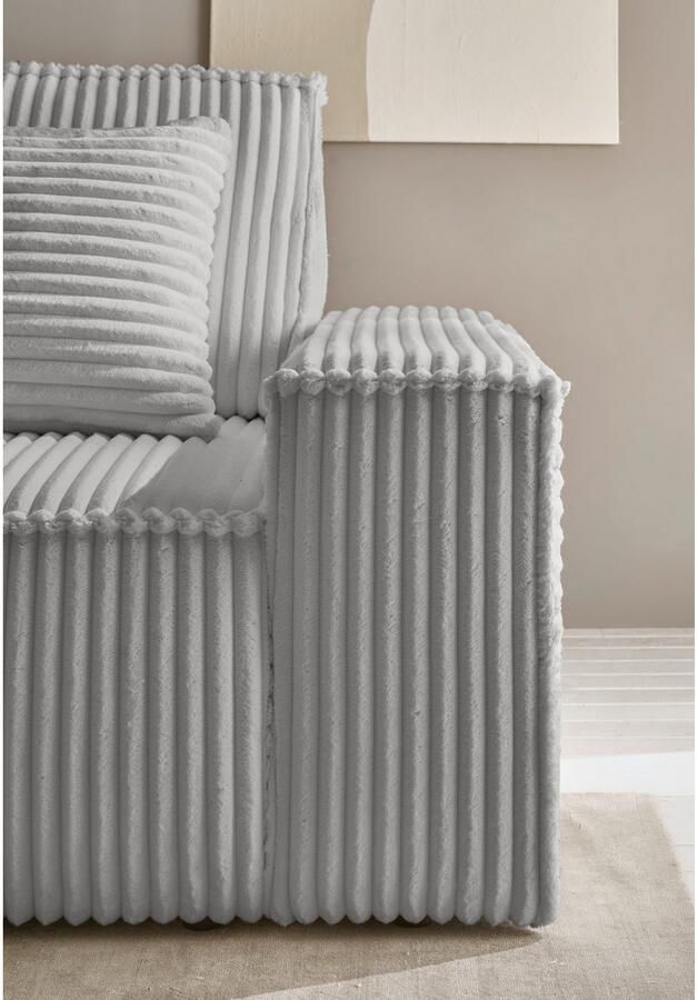 Andas Hoekbank Finnley slaapbank 267 cm in Bouclé fijne structuur en cord L-vorm - Foto 2