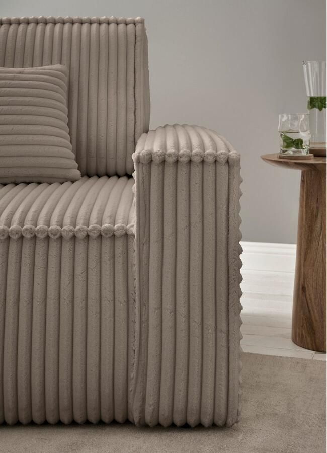 Andas Hoekbank Finnley slaapbank 267 cm in Bouclé fijne structuur en cord L-vorm - Foto 2