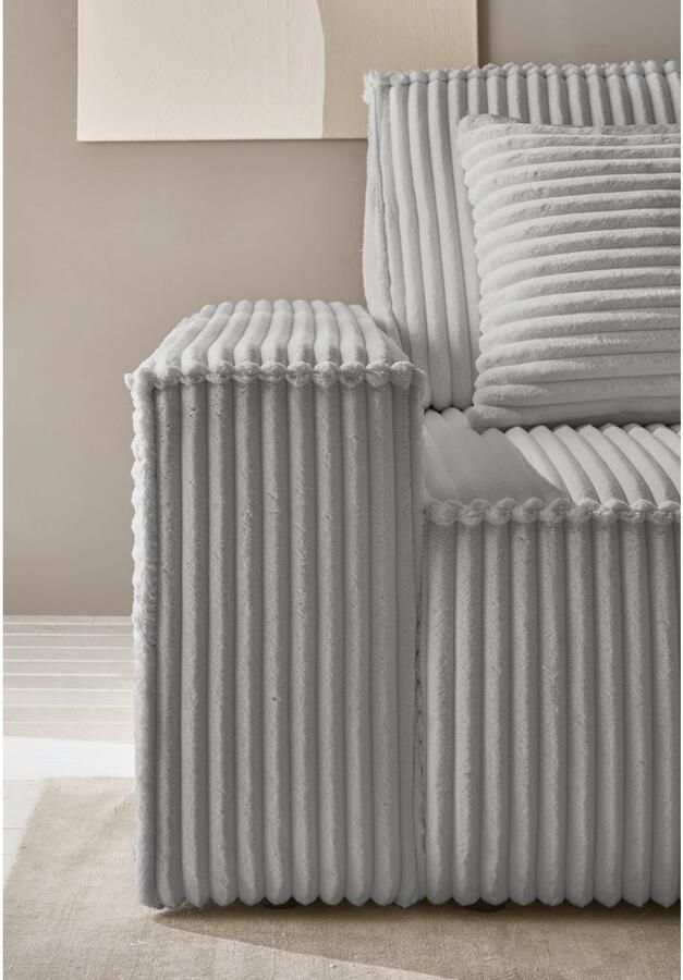 Andas Hoekbank Finnley slaapbank 267 cm in Bouclé fijne structuur en cord L-vorm - Foto 3