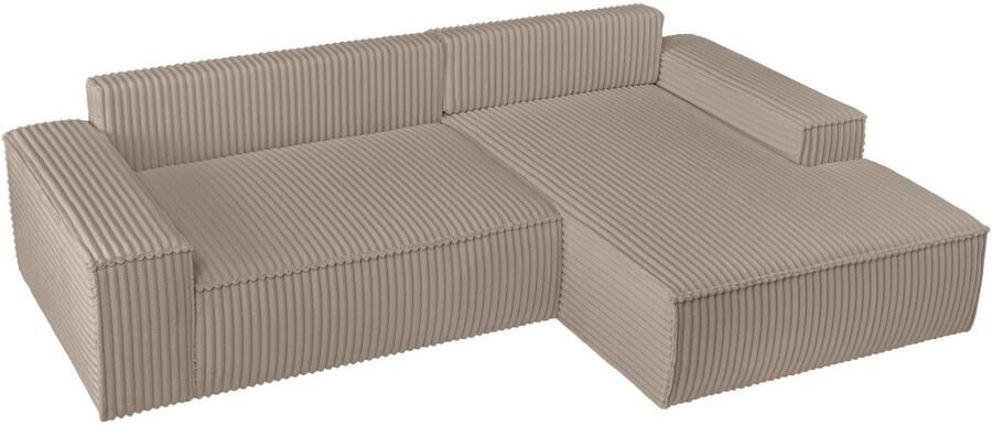 Andas Hoekbank Finnley slaapbank 267 cm in Bouclé fijne structuur en cord L-vorm - Foto 13