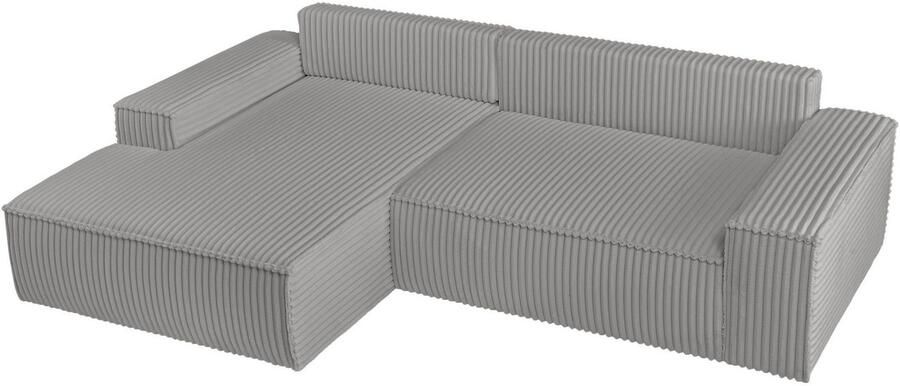 Andas Hoekbank Finnley slaapbank 267 cm in Bouclé fijne structuur en cord L-vorm - Foto 14