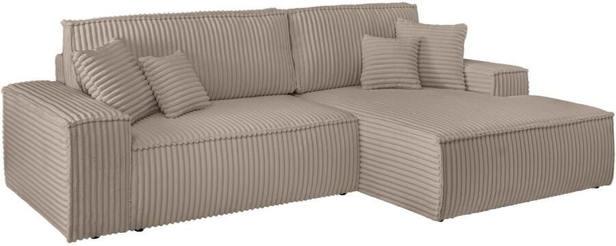 Andas Hoekbank Finnley slaapbank 267 cm in Bouclé fijne structuur en cord L-vorm - Foto 14