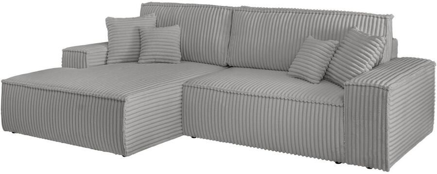 Andas Hoekbank Finnley slaapbank 267 cm in Bouclé fijne structuur en cord L-vorm - Foto 15