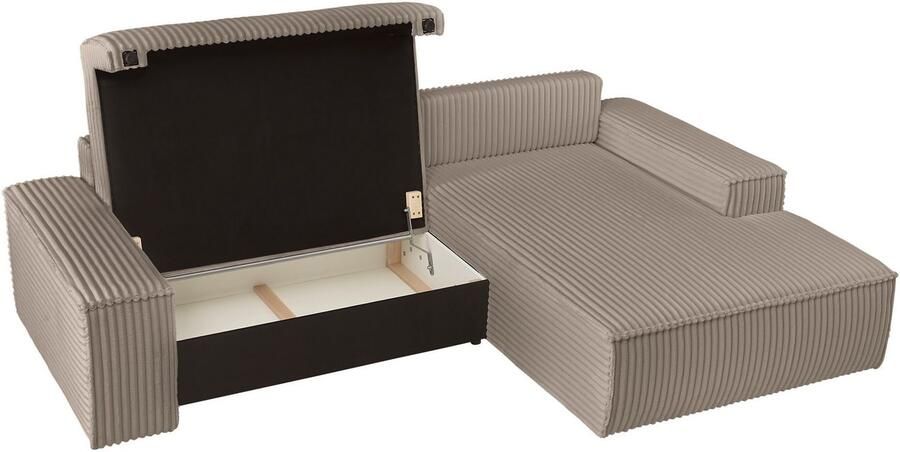 Andas Hoekbank Finnley slaapbank 267 cm in Bouclé fijne structuur en cord L-vorm - Foto 8