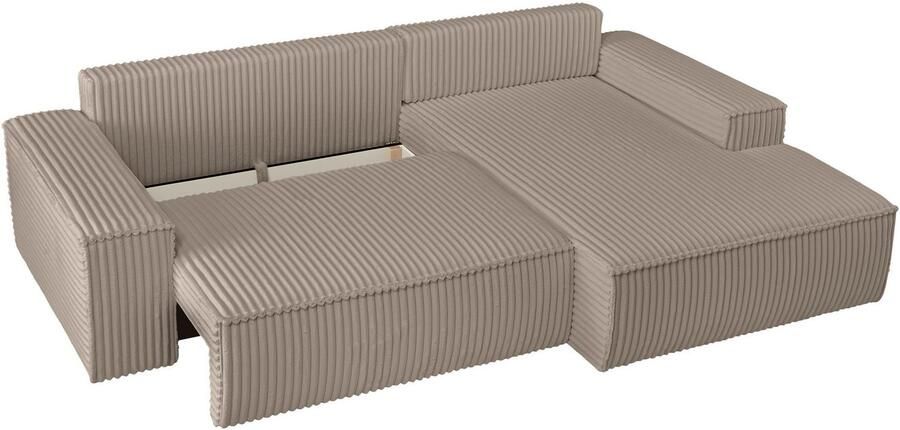 Andas Hoekbank Finnley slaapbank 267 cm in Bouclé fijne structuur en cord L-vorm - Foto 11