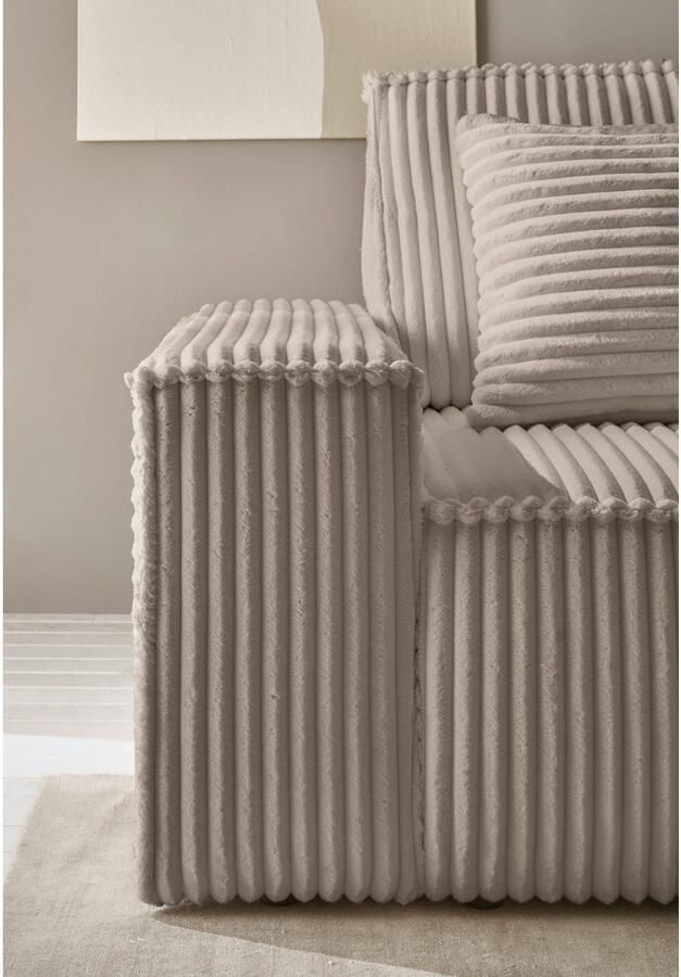 Andas Hoekbank Finnley slaapbank 267 cm in Bouclé fijne structuur en cord L-vorm - Foto 2