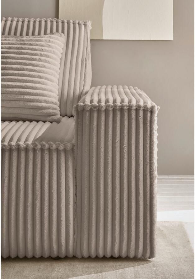 Andas Hoekbank Finnley slaapbank 267 cm in Bouclé fijne structuur en cord L-vorm - Foto 3