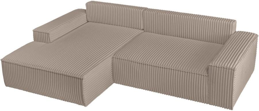 Andas Hoekbank Finnley slaapbank 267 cm in Bouclé fijne structuur en cord L-vorm - Foto 14