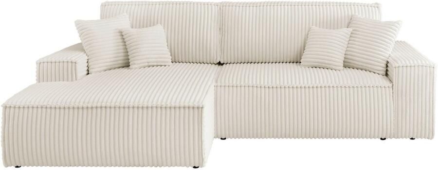 Andas Hoekbank Finnley slaapbank 267 cm in Bouclé fijne structuur en cord L-vorm - Foto 15