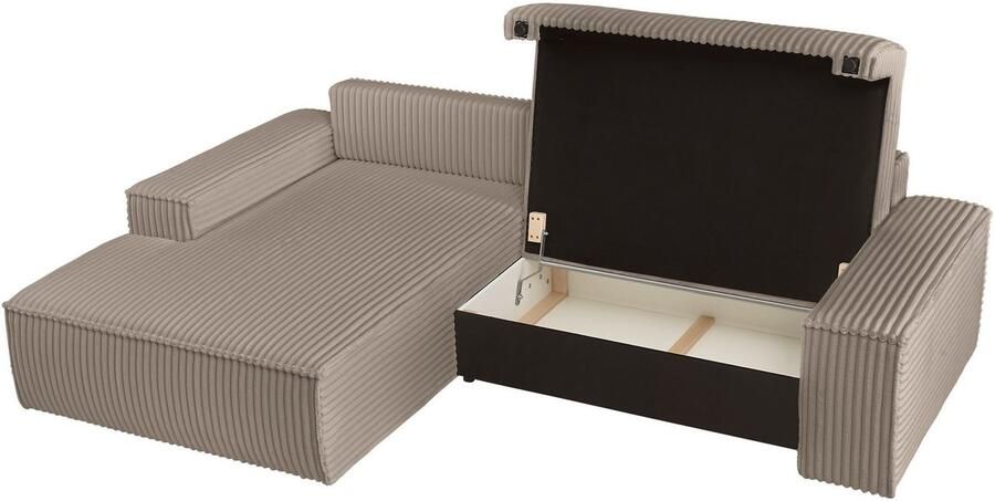 Andas Hoekbank Finnley slaapbank 267 cm in Bouclé fijne structuur en cord L-vorm - Foto 9