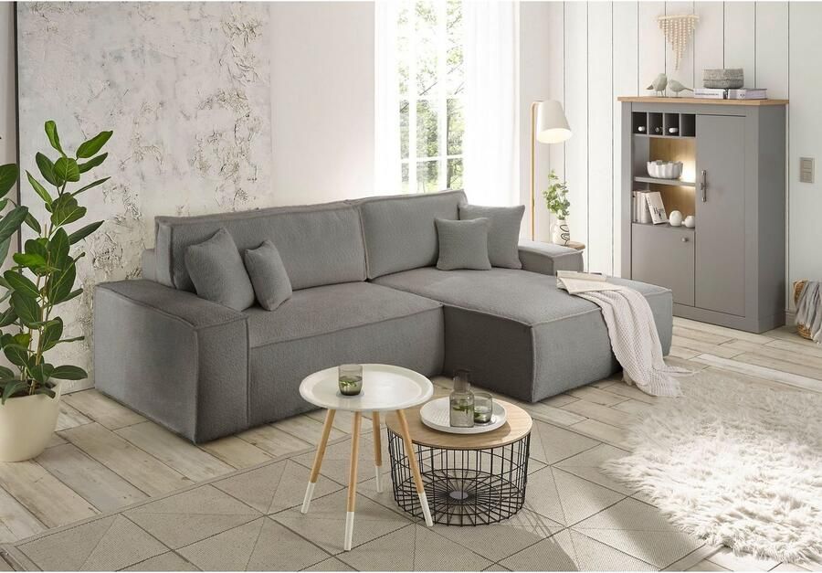 OTTO Hoekbank FINNLEY Slaapbank 267 cm L-vorm met Slaapfunctie & Bedlade beschikbaar in de stofkwaliteiten bouclé structuur fijn en mega cord - Foto 4