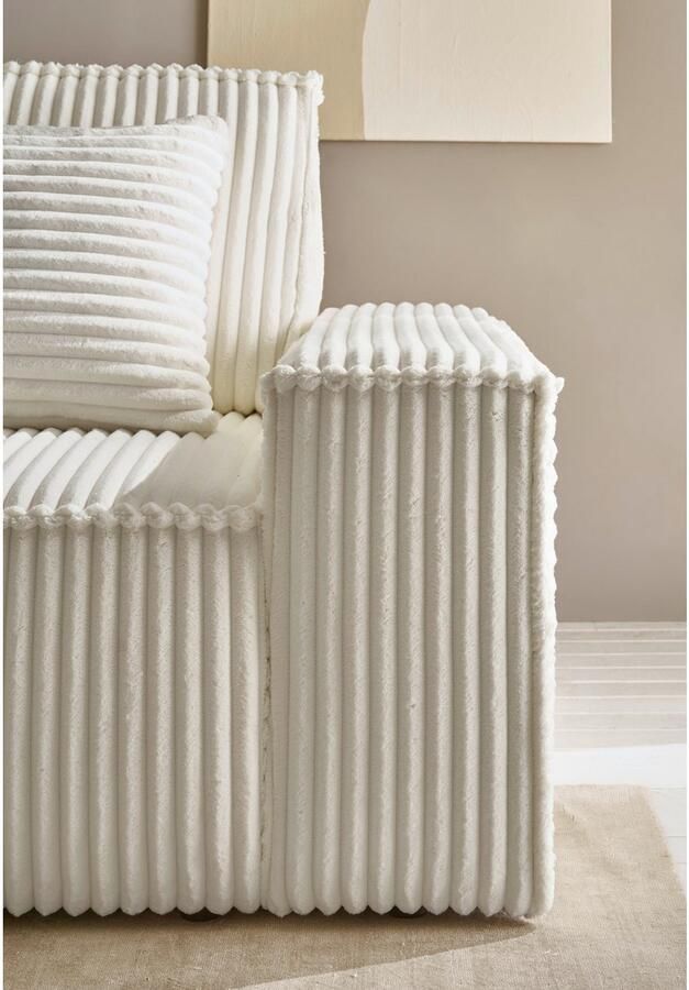 Andas Hoekbank Finnley slaapbank 267 cm in Bouclé fijne structuur en cord L-vorm - Foto 2