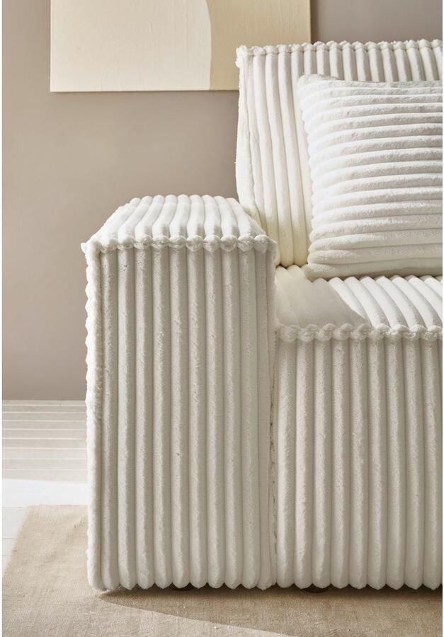 Andas Hoekbank Finnley slaapbank 267 cm in Bouclé fijne structuur en cord L-vorm - Foto 3