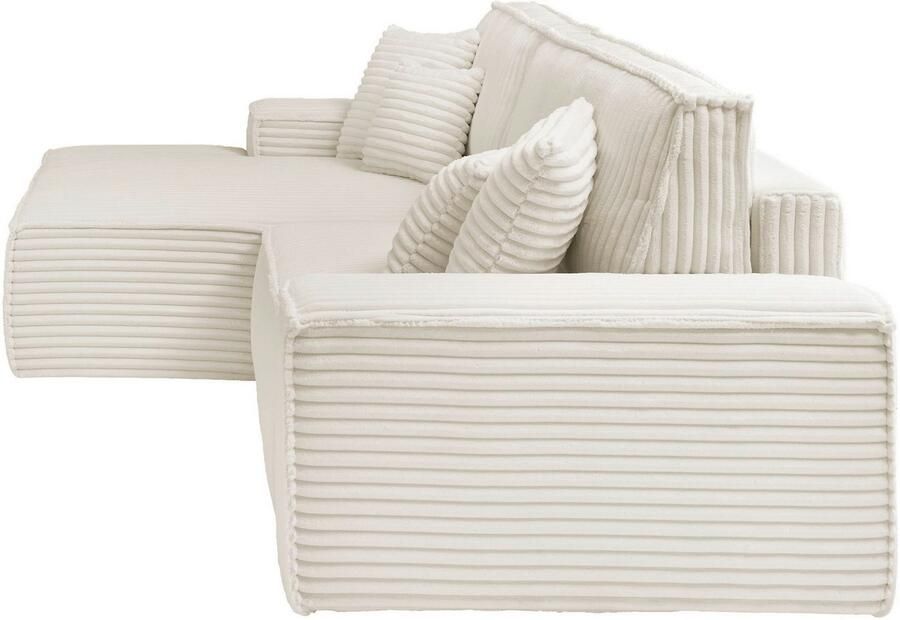 Andas Hoekbank Finnley slaapbank 267 cm in Bouclé fijne structuur en cord L-vorm - Foto 4