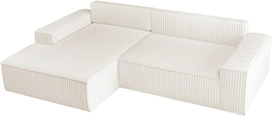 Andas Hoekbank Finnley slaapbank 267 cm in Bouclé fijne structuur en cord L-vorm - Foto 13