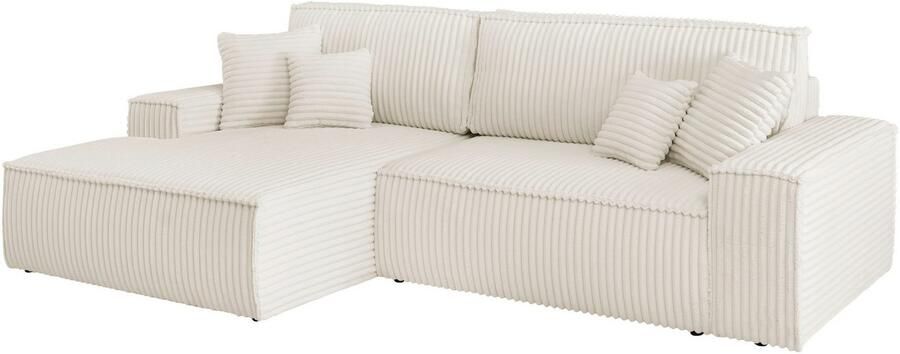 Andas Hoekbank Finnley slaapbank 267 cm in Bouclé fijne structuur en cord L-vorm - Foto 14