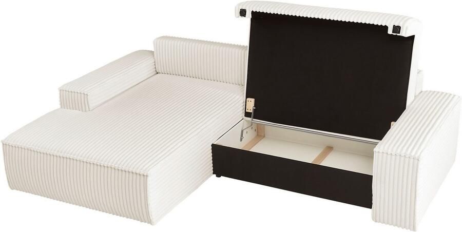 Andas Hoekbank Finnley slaapbank 267 cm in Bouclé fijne structuur en cord L-vorm - Foto 8