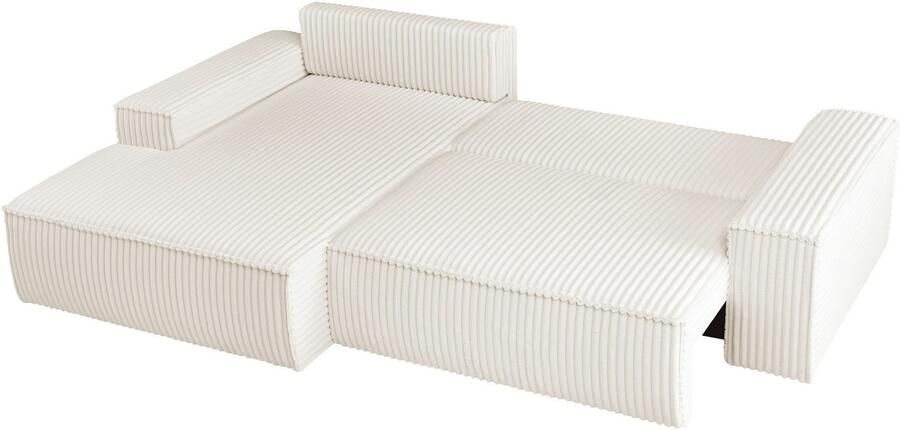 Andas Hoekbank Finnley slaapbank 267 cm in Bouclé fijne structuur en cord L-vorm - Foto 10