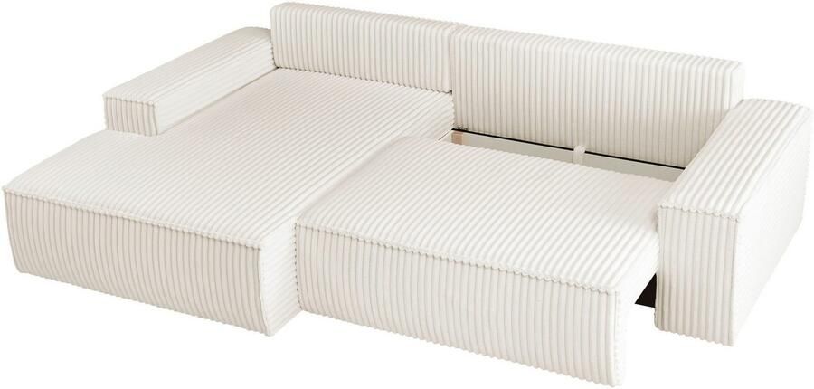 Andas Hoekbank Finnley slaapbank 267 cm in Bouclé fijne structuur en cord L-vorm - Foto 11