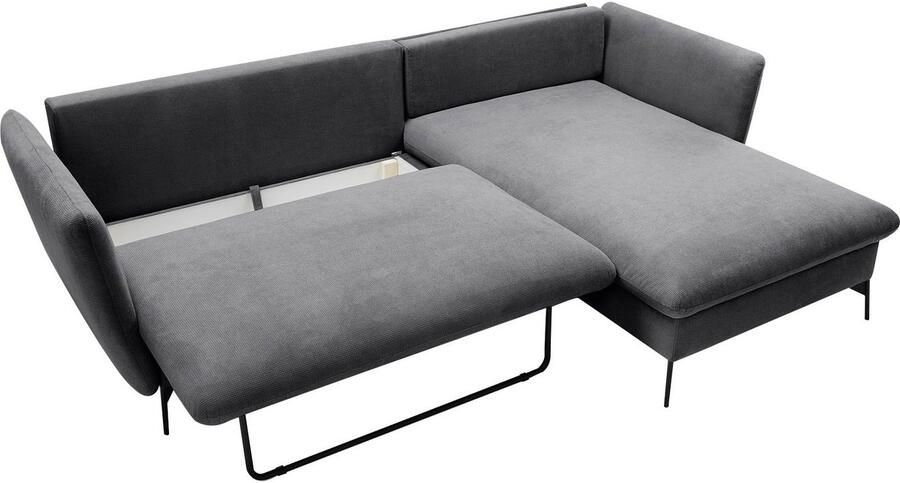 OTTO Hoekbank LIVORNO 258 cm L-model Slaapfunctie en bedlade (139 224 cm) fluweel structuur geweven stof - Foto 5