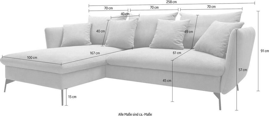 OTTO Hoekbank LIVORNO 258 cm L-model Slaapfunctie en bedlade (139 224 cm) fluweel structuur geweven stof - Foto 11