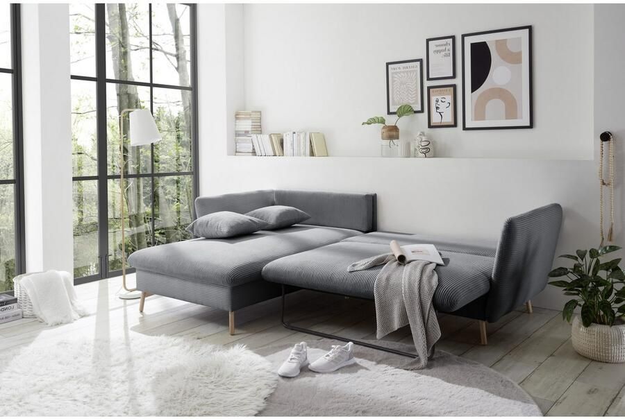 Andas Hoekbank MERLE 258 cm L-vorm prachtige corduroy met slaapfunctie en bedlade ligoppervlak 224 x 139 - Foto 5