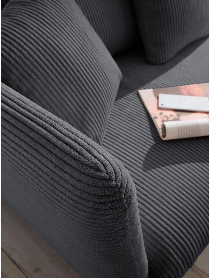 Andas Hoekbank MERLE 258 cm L-vorm prachtige corduroy met slaapfunctie en bedlade ligoppervlak 224 x 139