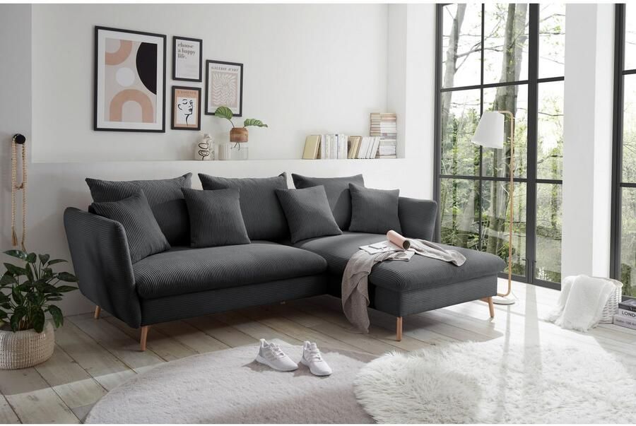 Andas Hoekbank MERLE 258 cm L-vorm prachtige corduroy met slaapfunctie en bedlade ligoppervlak 224 x 139 - Foto 5