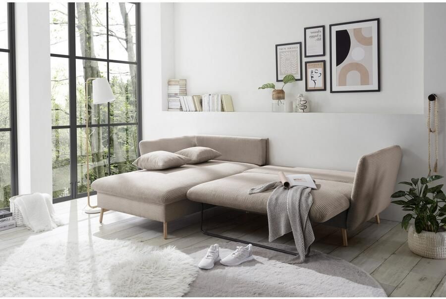 Andas Hoekbank MERLE 258 cm L-vorm prachtige corduroy met slaapfunctie en bedlade ligoppervlak 224 x 139 - Foto 5