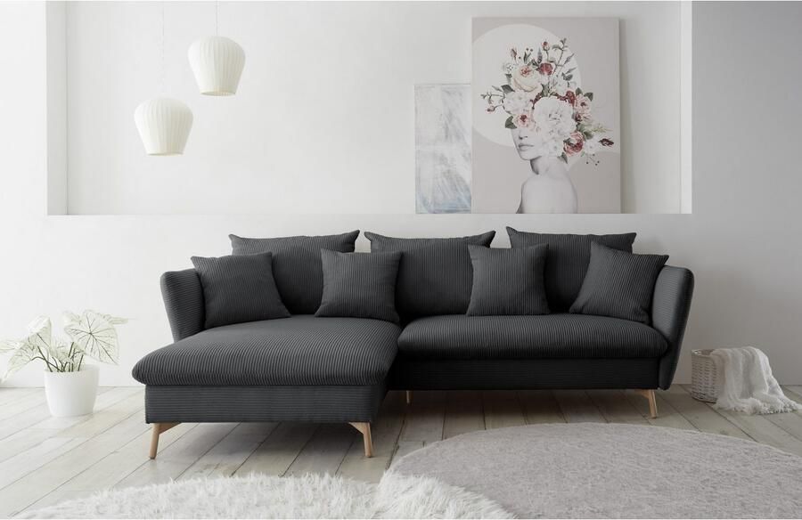 Andas Hoekbank MERLE 258 cm L-vorm prachtige corduroy met slaapfunctie en bedlade ligoppervlak 224 x 139 - Foto 6