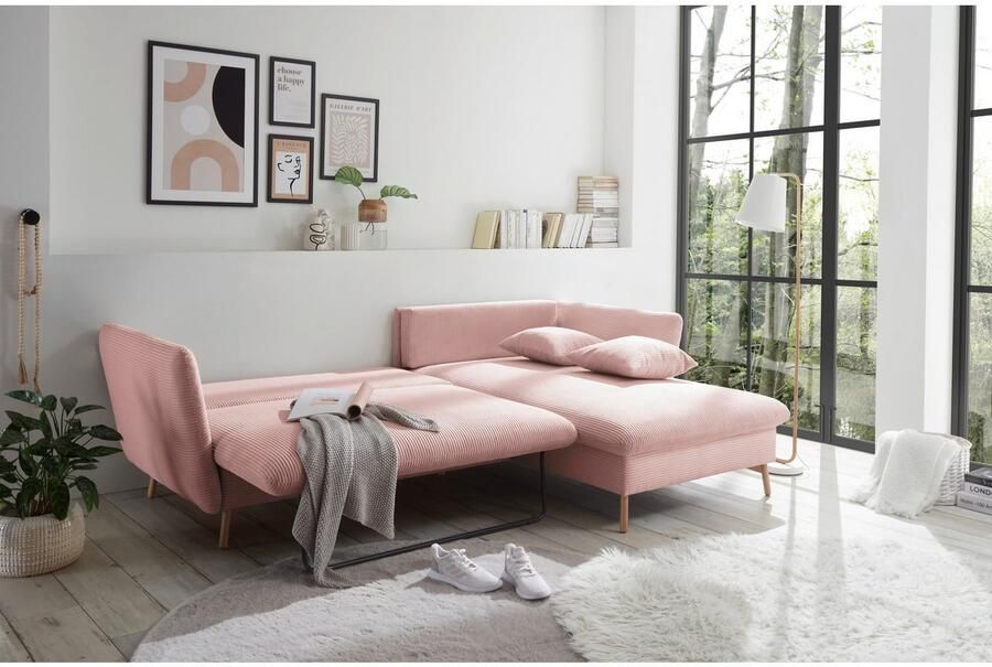 Andas Hoekbank MERLE 258 cm L-vorm prachtige corduroy met slaapfunctie en bedlade ligoppervlak 224 x 139 - Foto 4