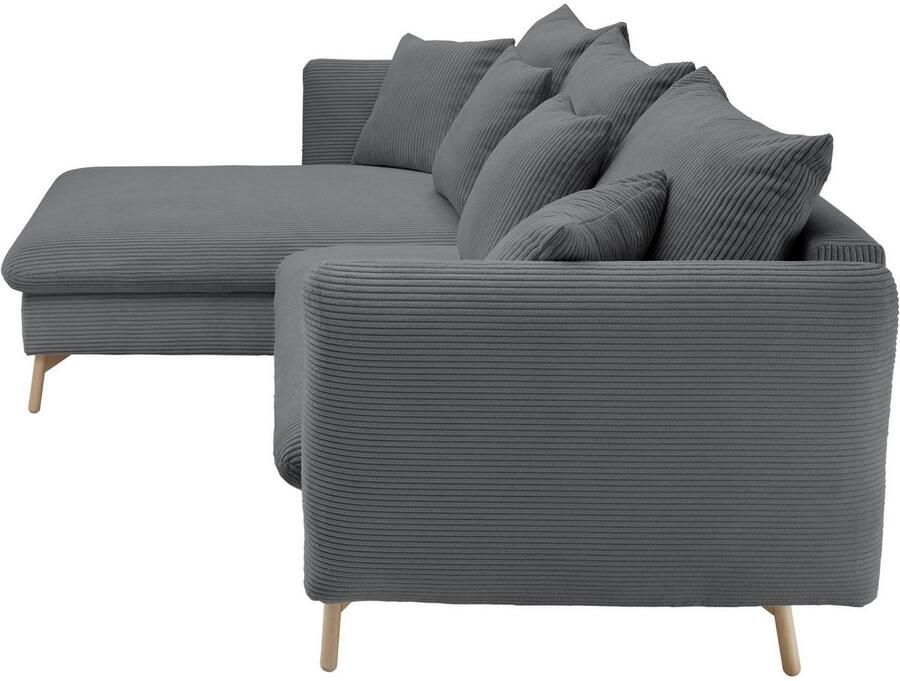 Andas Hoekbank MERLE 258 cm L-vorm prachtige corduroy met slaapfunctie en bedlade ligoppervlak 224 x 139