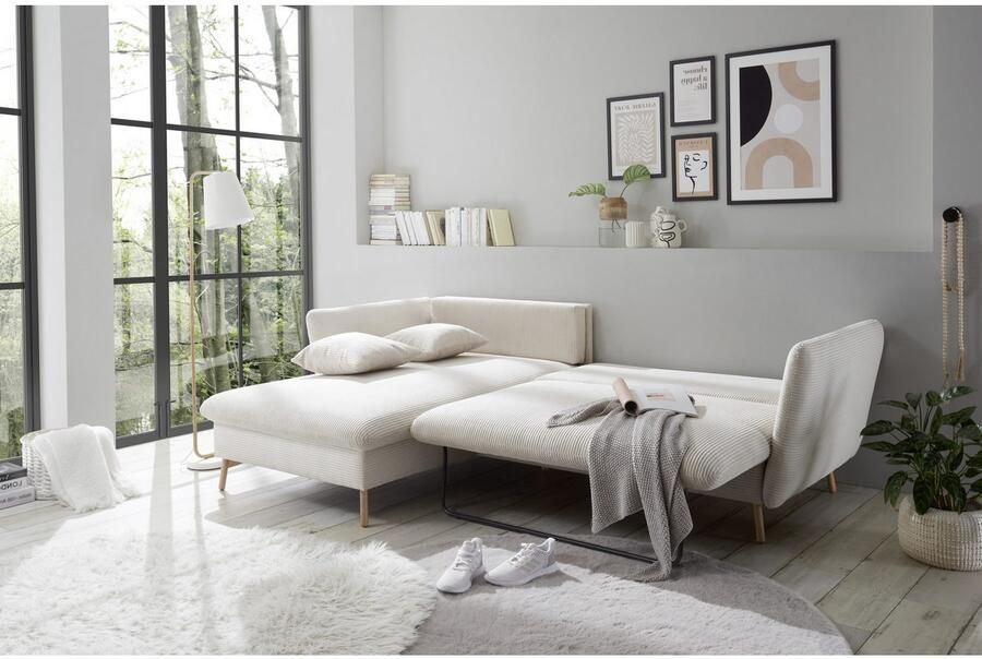 Andas Hoekbank MERLE 258 cm L-vorm prachtige corduroy met slaapfunctie en bedlade ligoppervlak 224 x 139 - Foto 5