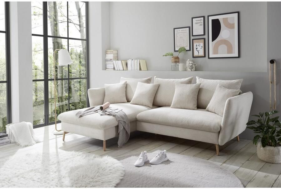 Andas Hoekbank MERLE 258 cm L-vorm prachtige corduroy met slaapfunctie en bedlade ligoppervlak 224 x 139 - Foto 4