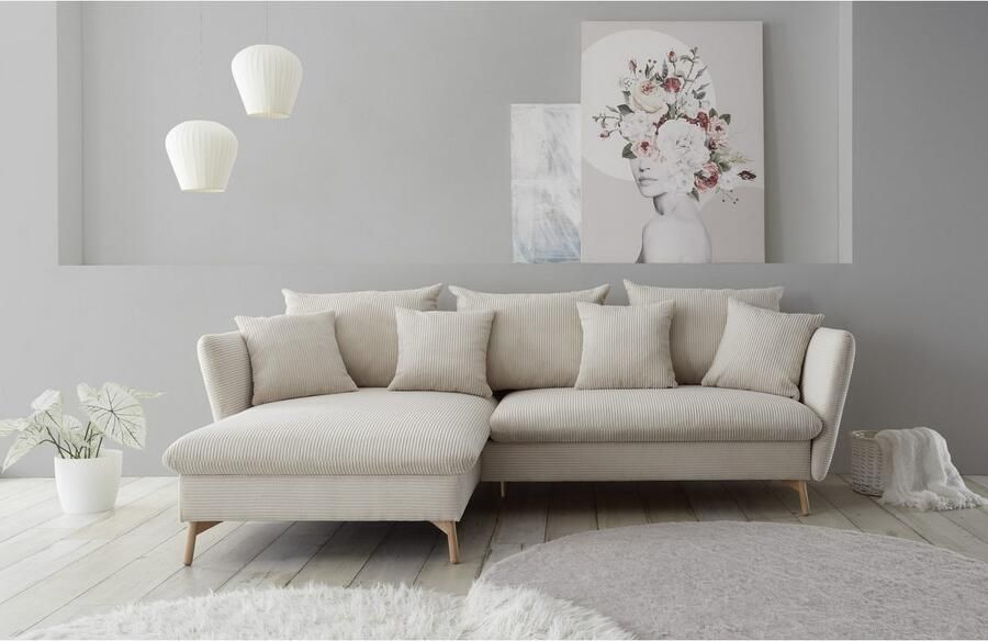 Andas Hoekbank MERLE 258 cm L-vorm prachtige corduroy met slaapfunctie en bedlade ligoppervlak 224 x 139 - Foto 6