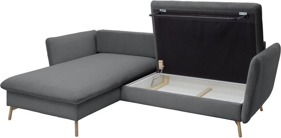 Andas Hoekbank MERLE 258 cm L-vorm prachtige corduroy met slaapfunctie en bedlade ligoppervlak 224 x 139 - Foto 8