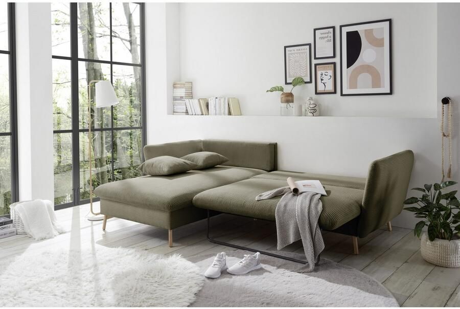 Andas Hoekbank MERLE 258 cm L-vorm prachtige corduroy met slaapfunctie en bedlade ligoppervlak 224 x 139 - Foto 5