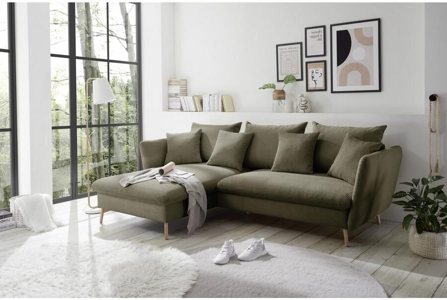 Andas Hoekbank MERLE 258 cm L-vorm prachtige corduroy met slaapfunctie en bedlade ligoppervlak 224 x 139 - Foto 4